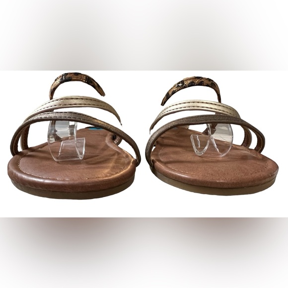 Jessica Simpson Animal Print Gold Brown Strappy Flats Sandals Size 2 - Picture 4 of 8